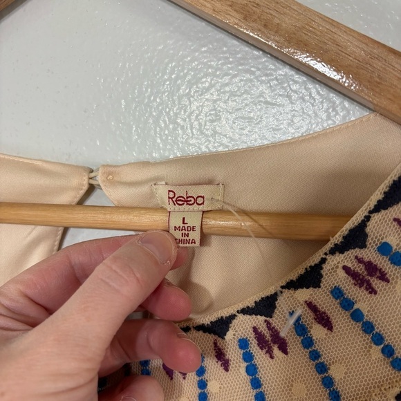 Reba Western Cream Boho Western Bell Sleeve Lined Blouse Size L - Picture 4 of 6